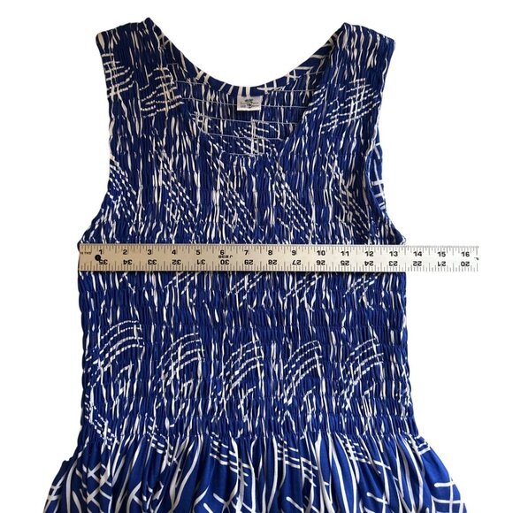Island Planet Blue & White Sleeveless Midi Dress Womens Beachwear Vacay - Picture 6 of 7